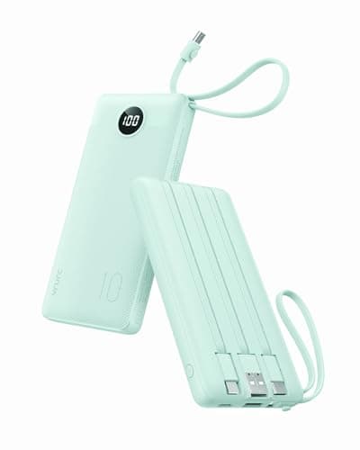 VRURC Portable Charger with Built-in Cables, 10000mAh USB C Power Bank with LED Display, 5 Output 2 Input Travel Phone Charger, Slim External Battery Compatible with iPhone,Samsung,Android etc-Green