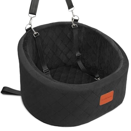 Lealchum Dog Car Seat Up to 30 lb Dogs, 2 Adjustable Safety Dog Leashes, Pet Washable Travel Car Seat with Non-Slip Bottom, Easy to Install and Removable, Covered with Soft Fabric (Black, Small)