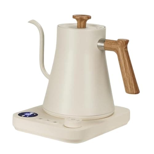 Electric Gooseneck Kettle, 304 Stainless Steel Electric Tea Kettle Temperature Control Pour-Over Coffee and Tea Pot 1200W Quick Heating Hot Water Boiler Anti-dry Protection, 0.9L (Cream White)