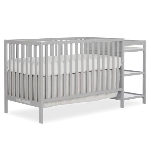 Dream On Me Synergy Convertible Crib And Changer In Pebble Grey, JPMA Certified, Non-Toxic Finish, Constructed Of Solid Pinewood, 4 Mattress Height Settings