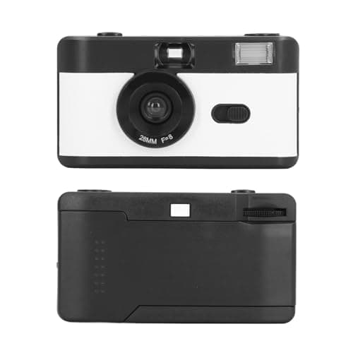 35mm Film Camera, Retro Reusable Half Frame Point and Shoot with Built in Flash Manual Focus Fixed Lens for Travel Street Photography ABS Optical Glass Black White