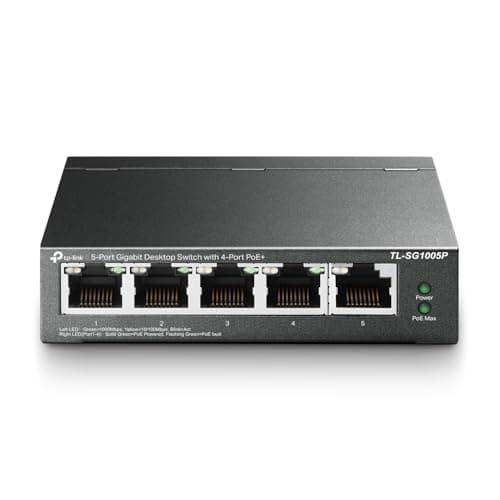 TP-Link 5–Port Gigabit PoE Switch, 4 PoE+ Ports @65W, Fanless, Black (TL-SG1005P)