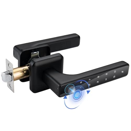 LKUWEE 5-in-1 Smart Lock: Fingerprint, Keypad, Door Card, Bluetooth App & Key Entry, Keyless Entry Door Knob with Reversible Handle for Home/Office/Apartment