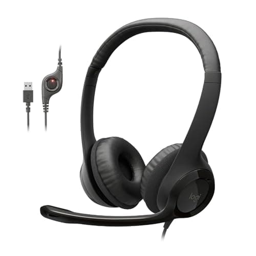 Logitech H390 Wired Headset for PC/Laptop, Stereo Headphones with Noise Cancelling Microphone, USB-A, in-Line Controls, Works with Chromebook - Black, 1 Pack