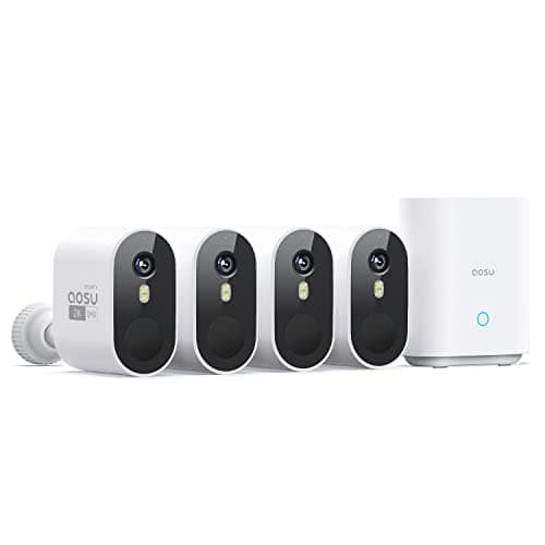 aosu Security Cameras Outdoor Wireless, 4-Cam-Kit, 166° Ultra-Wide-Angle, Battery Powered, No Subscription Required, Home Security Cameras System with 2K Color Night Vision, Spotlight, Motion Alert