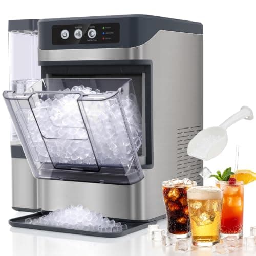 Nugget Ice Maker Countertop, 40Lbs/24H Sonic Ice Maker Machine, Self-Cleaning Pellet Ice Machine with Ice Scoop&Basket, 6-8 Mins per Batch, 3L Side Water Tank, Portable Ice Maker for Home, Office, Bar