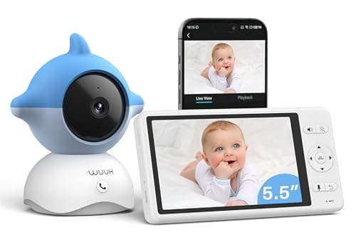 WUUK 2K Video Baby Monitor, 5.5'' Baby Monitor with 360 PTZ Color Display with 135° Wide Angle, 3700mAh Battery, Ultra-clear Night Vision, Baby Camera with App, Temper & Humidity Sensor, Cry Detection