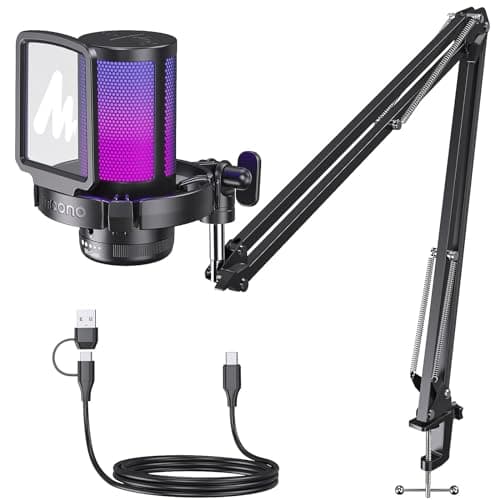 MAONO Gaming USB Microphone, Noise Cancellation Condenser mic with Mute, Gain, Monitoring, Boom Arm for Streaming, Podcast, Vocal, Twitch, YouTube, Discord, PC, Computer, PS4, PS5, Mac, DGM20S