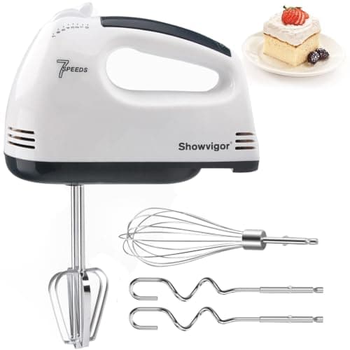 Handmixer Electric Handheld - 7 Speed Portable Kitchen Mixer Electric with 5 Stainless Steel Accessories Whisk, Food Beater for Whipping Mixing Cookies Cakes,Cooking,Baking(White)