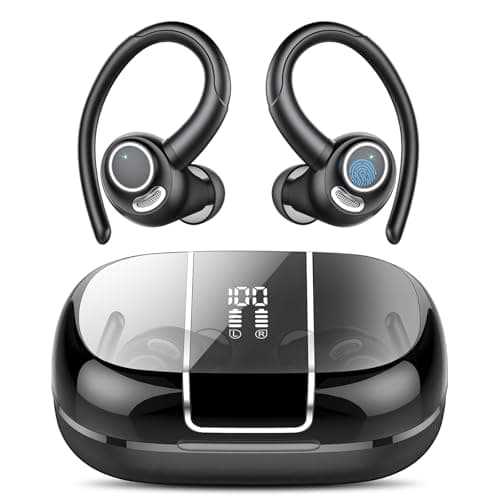 2026 Wireless Earbuds Bluetooth 5.3 Headphones Sports, 48H Earphones with ENC Mic, Stereo Deep Bass Bluetooth Earbuds with Secure Earhook, LED Display, IPX7 Waterproof Ear Buds for Running/Gym/Workout