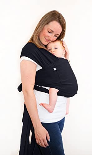bblüv Snüg - Ready-To-Wear Baby Wrap Carrier - 4 Carrying Positions, Newborn To 18 Months, Breastfeed In On The Go, No Tying, No Knots, Adjustable (Black, Size 1)