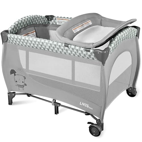 LIVINGbasics 3-in-1 Baby Playard, Baby Bassinet with Diaper Changing Table