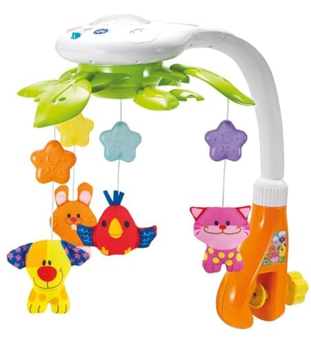Baby Crib Mobile with Music Lights and Star Projector - Rotating Musical Mobile with Soft Plush Animals for Newborn Nursery, Calming Bedtime Toy for Infants 0 to 12 Months