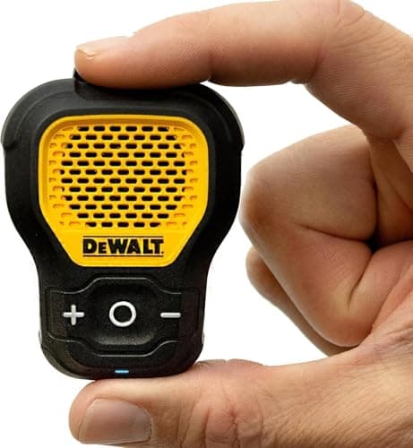 DEWALT Wearable Bluetooth Portable Speaker — Magnetic Clip-On Wireless Bluetooth Speaker — Jobsite Pro Water-Resistant Portable Speaker — Built-in Mic for Hands-Free Music and Calls