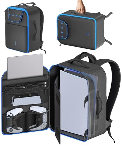 Carrying Case Travel Compatible with P5/ Slim/ Pro, P5 Backpack Fits 16" Laptop, Protective Travel Bag for Digital/ Disc Game Console, PS Five Accessories for Controller Disk Cable