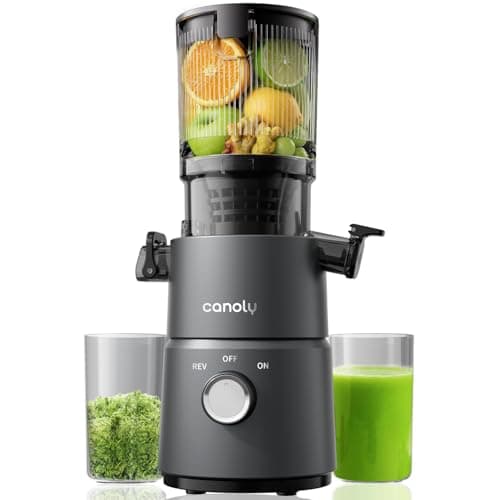 Canoly C03 Cold Press Juicer, 4.5" Wide Feed Chute Juicer Machine with 200W AC Motor, 2-in-1 Strainer (Juice & Nut Milk Maker), Fit Whole Vegetables & Fruits, Easy to Clean, Space-saving, Deep Gray