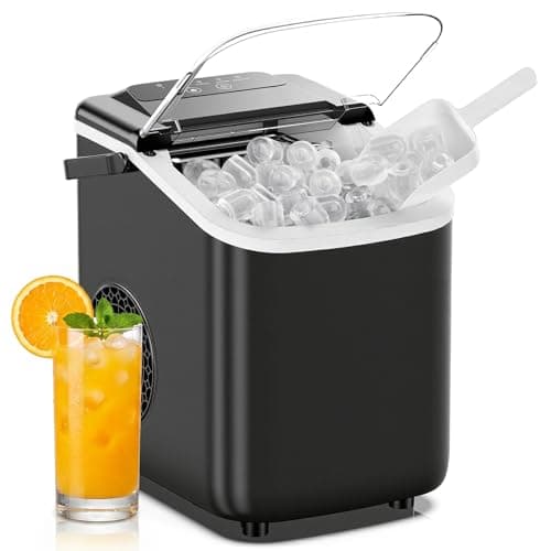 DUMOS Ice Maker, Nugget Ice Machine Countertop with Basket, Scoop and Portable Handle, 26lbs Daily, 9 Bullet Cubes in 6~8 Mins, Self-Cleaning for Kitchen, Office, Outdoos, RV Camping