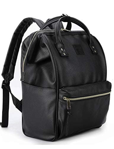 Kah&Kee Leather Laptop Backpack for Women, 14-15 Inch Professional Work Bag, Water-Resistant Vegan Leather Doctor Bag Backpack for Teacher, Nurse & Travel, Fits MacBook Air 15 (Black,Medium)