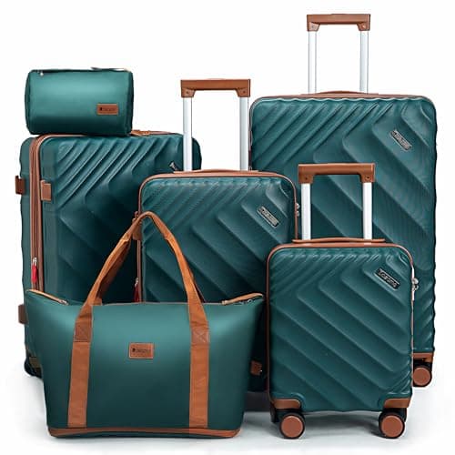 6 piece Luggage Set Expandable Suitcase 22x14x9 Airline Approved Carry on, ABS Hard Case Suitcases with Spinner Wheels, TSA Lock, DarkGreen, 6 Piece Sets(16/20/24/28/DB/TB), Central Hardside