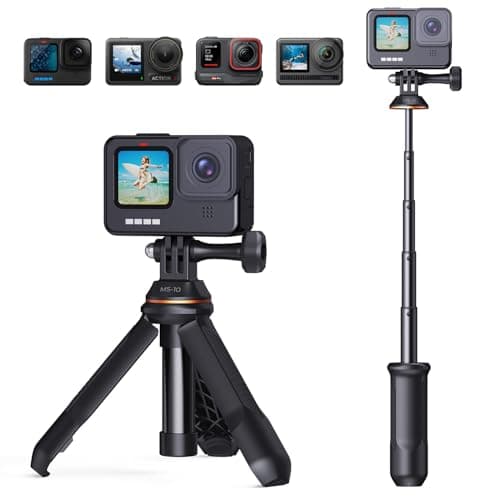 K&F Concept 13.2"/33.5cm Selfie Stick Tripod, Portable Vlog Handle Grip Action Camera Selfie Stick for Go Pro Hero, GoPro Mission 1 PRO 13/12/11/10/9 Max,Insta 360, DJI Osmo Action 5 Pro/4/3/2 (Black)