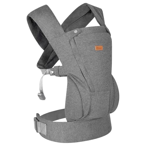 CUBY Ergonomic Soft-Structured Baby Carrier, Knitted Fabric Lightweight and Breathable, Adjustable Kangaroo Newborn Carriers with Lumbar Support, Side Buckles and Sunshade for Infant Toddler (Grey)