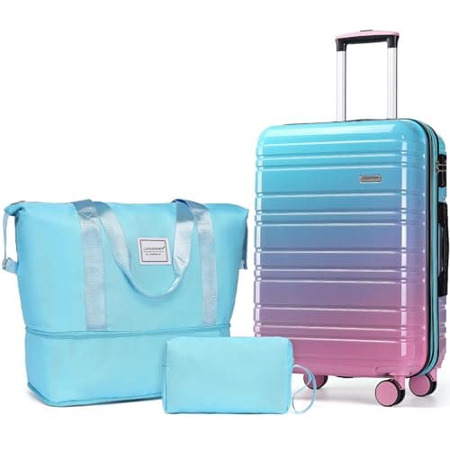 LARVENDER Luggage Sets 3 Piece, 20 Inch Carry on Luggage 22x14x9 Airline Approved Hardside PC+ABS Suitcase Set with Spinner Wheels TSA Lock, Lightweight Suitcase for Women, Cotton Candy