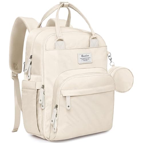 RUVALINO Diaper Bag Backpack - Multifunction Waterproof Travel Backpack, Maternity Baby Bag with Changing Pad & Stroller Ring & Pacifier Case - Travel Essentials & Baby Registry Search - Beige