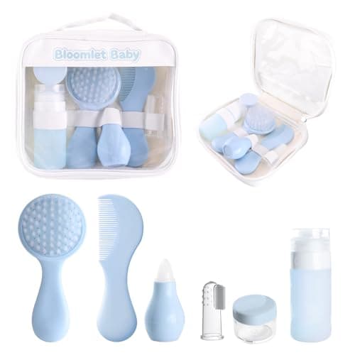 Baby Care Set, Baby Grooming Kit,6-Piece Newborn Grooming Set with Baby Comb and Brush Set,Baby Brush, Baby Comb, Baby Travel Bottles (60ml/20ml),Newborn Care Set (Blue)