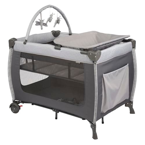 Safety 1st Amherst Baby Playard – 3-in-1 Travel-Ready Playard, Bassinet & Changer with Storage, Toy Bar – for Newborn to Toddler – Stardust