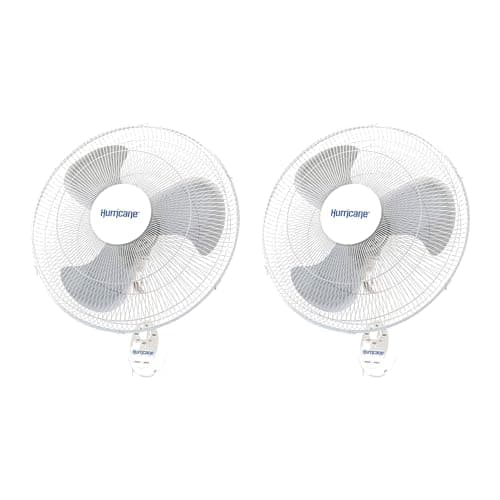 Hurricane Supreme 18 Inch 90 Degree Oscillating 3 Speed Wall Fan, White (2 Pack)