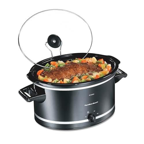 Hamilton Beach Slow Cooker with Lid Rest, 8 Quart (7.6 L), Black, Extra-Large Capacity, 3 Heat Settings, Dishwasher Safe Stoneware Crock, Model 33182