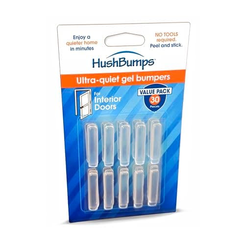 HushBumps Ultra-Quiet Bumpers for Interior Doors 3-Pack. Specialized Design Delivers Quiet Operation to Interior Doors. Just Peel & Stick. No Tools Required. Provides Soft and Quiet Close. 30 pcs.