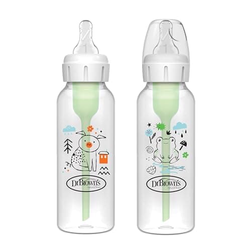 Dr. Brown's Natural Flow Anti-Colic Options+ Narrow Baby Bottle, Pig & Frog, 8 oz/250 mL, with Level 1 Slow Flow Nipple, BPA Free, 0m+, 2-Pack