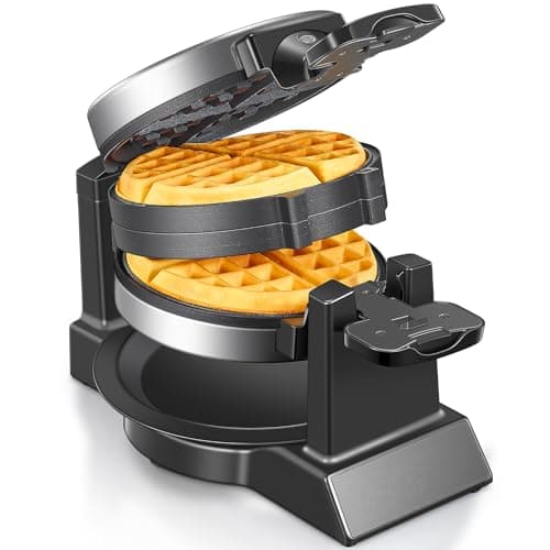 Double Belgian Waffle Maker with Rotating Design, 1400W Flip Waffle Iron, Nonstick Plates, Removable Drip Tray, Cool-Touch Handle, Indicator Lights for Homemade Breakfast
