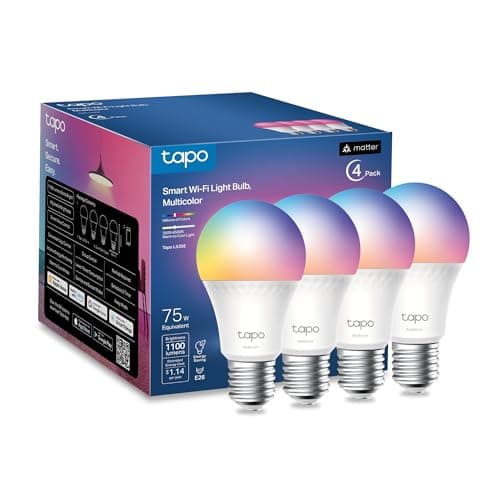 Tapo TP-Link Smart Light Bulbs, 1100 Lumens High Brightness (75W Equivalent), Matter-Certified, 16M Colors WiFi Light Bulb, Dimmable, Works w/Siri, Alexa & Google Home, A19 E26, L535E(4-Pack)