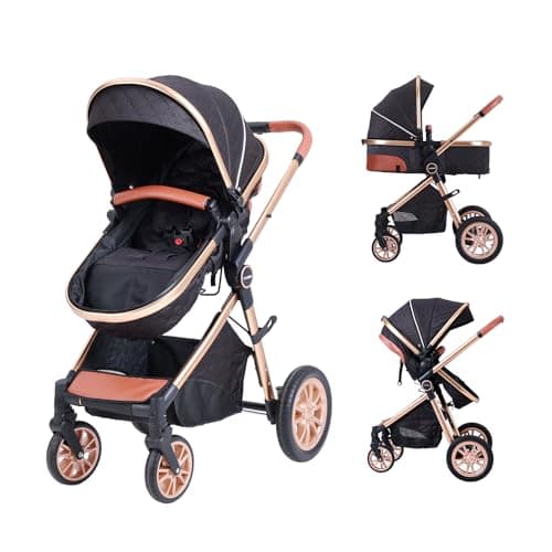 Cochildor DuraFlex 2-in-1 Baby Stroller, Foldable Travel Stroller for Newborn to Toddler, Convertible Stroller with All-Terrain Wheels and UPF 50+ Canopy, Black