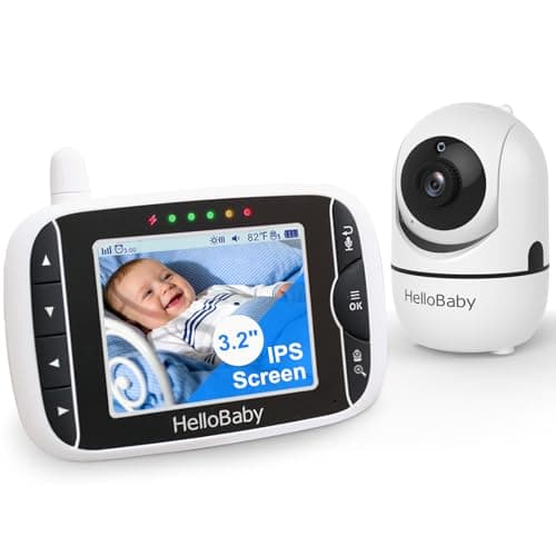 HelloBaby Baby Monitor, no WiFi no App Baby Monitor with Camera and Audio, Remote Pan-Tilt-Zoom, Auto Night Vision, Temperature Display, Lullaby, 3.2 inches IPS Screen