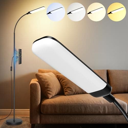 18W LED Floor Lamp, 1300lm Standing Lamp with 4 Scene Modes, 175cm Conner Lamp with Stepless Dimming/Color Temperature, 360°Rotatable Neck Floor Lamps for Living Room, Office, Reading, Bedroom