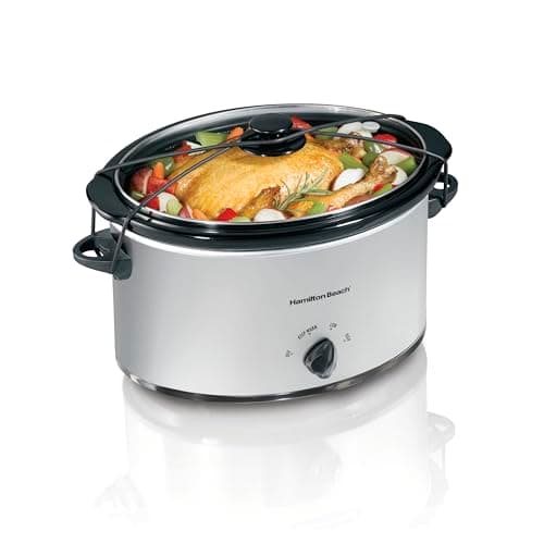 Hamilton Beach Portable Slow Cooker, 7 Quart (6.6 L), Brushed Silver, Lid Latch Strap for Travel, Serves 8+, Dishwasher Safe Stoneware Crock, Model 33176