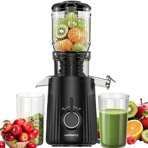 celiberry Cold Press Juicer Machines, Slow Masticating Juicer with Large Chute, Self-Feeding Juice Extractor for Whole Fruits & Vegetables, 98% Juice Yield, Quiet & Easy to Clean