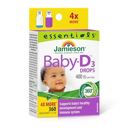 Jamieson Baby Vitamin D3 Drops 400 IU, 360 Drops, Supports Baby's Development, Immune Health, Healthy Bones & Teeth. Pure & Premium Formula, Non-GMO, No Artificial Colours, Flavours or Preservatives