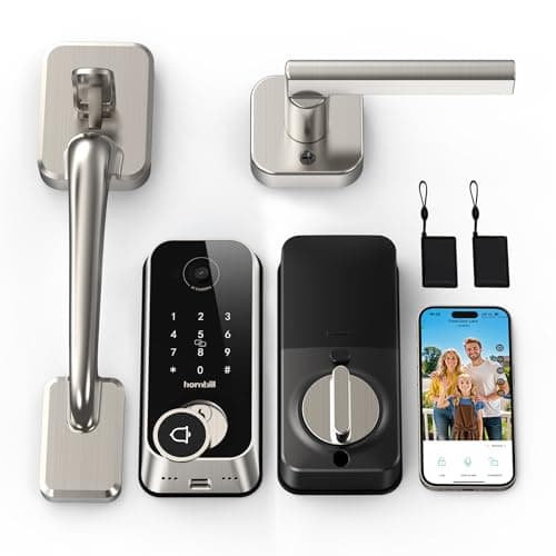 Smart Front Door Lock Sets: 2K HD Camera Lock with Doorbell Kits, Hornbill Fingerprint Keyless Entry Door Lock with Handles, WiFi Deadbolt(only 2.4G) for Remote Control, APP/Alexa/PIR, Silver