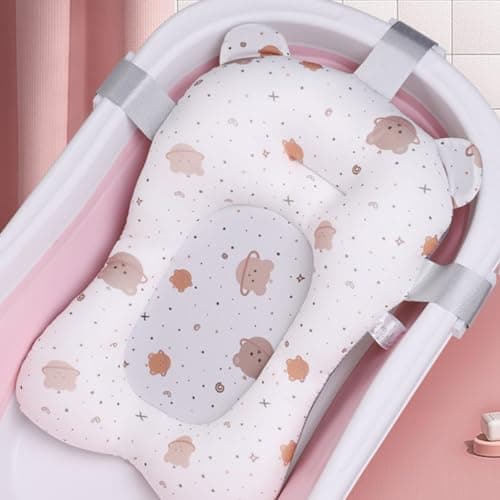 Pomya Baby Bath Tub Cushion, Floating Baby Bath Seat for Bathtub Sink, Adjustable Breathable Net Infant Bath Pillow, Foldable Portable Infant Bath Supporter (White)