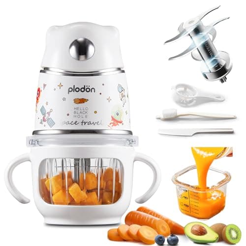 Plodon Baby Food Maker, 10oz Glass Baby Puree blender for Fruit,Vegatable&Meat, 316 Stainless Steel Blades Mini Baby Food Processor with Glass Bowl&Spatula, Silver