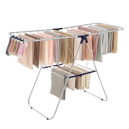 SONGMICS Clothes Drying Rack, Laundry Rack, Free-Standing Indoor Airer, 21.7 x 58.3 x 39.4 Inches, Silver and Blue ULLR52BU
