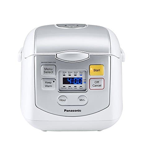 Panasonic SRZC075W Rice Cooker, 4-Cup Uncooked/8-Cup Cooked, Fuzzy Logic Microcomputer,Thick Non-Stick Aluminum Pan, 8 Programs, Auto Keep Warm, Scoop & Cup, White/Silver
