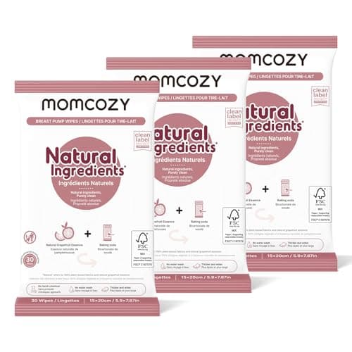 Momcozy Natural Breast Pump Wipes for Pump Parts Cleaning, Fast & Convenient Pump Wipes for Travel, Pack of 3