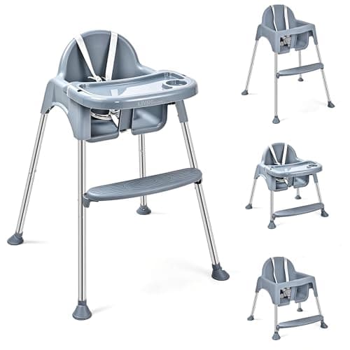 LIVINGbasics 2-in-1 Convertible Baby High Chair with Removable Tray, PP and Steel, Dark Gray, 6-36 Months