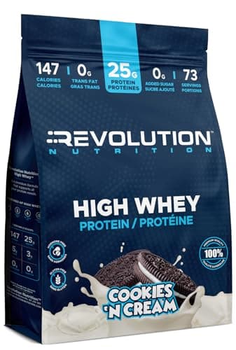 Revolution Nutrition, High Whey, Protein Powder 6LB Bag, Whey Protein, Gluten Free, 25g of Protein Per Scoop, 2.7kg, 73 Servings (Cookies & Cream, 6 Pound Bag)