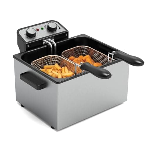REALONE Electric Deep Fryer with Basket,1750W 5L 21 Cups Stainless Steel Electric Oil Fryer with 3 Frying Baskets, Adjustable Temperature,View Window Lid,Countertop Stainless Steel Body Deep Fryer Pot